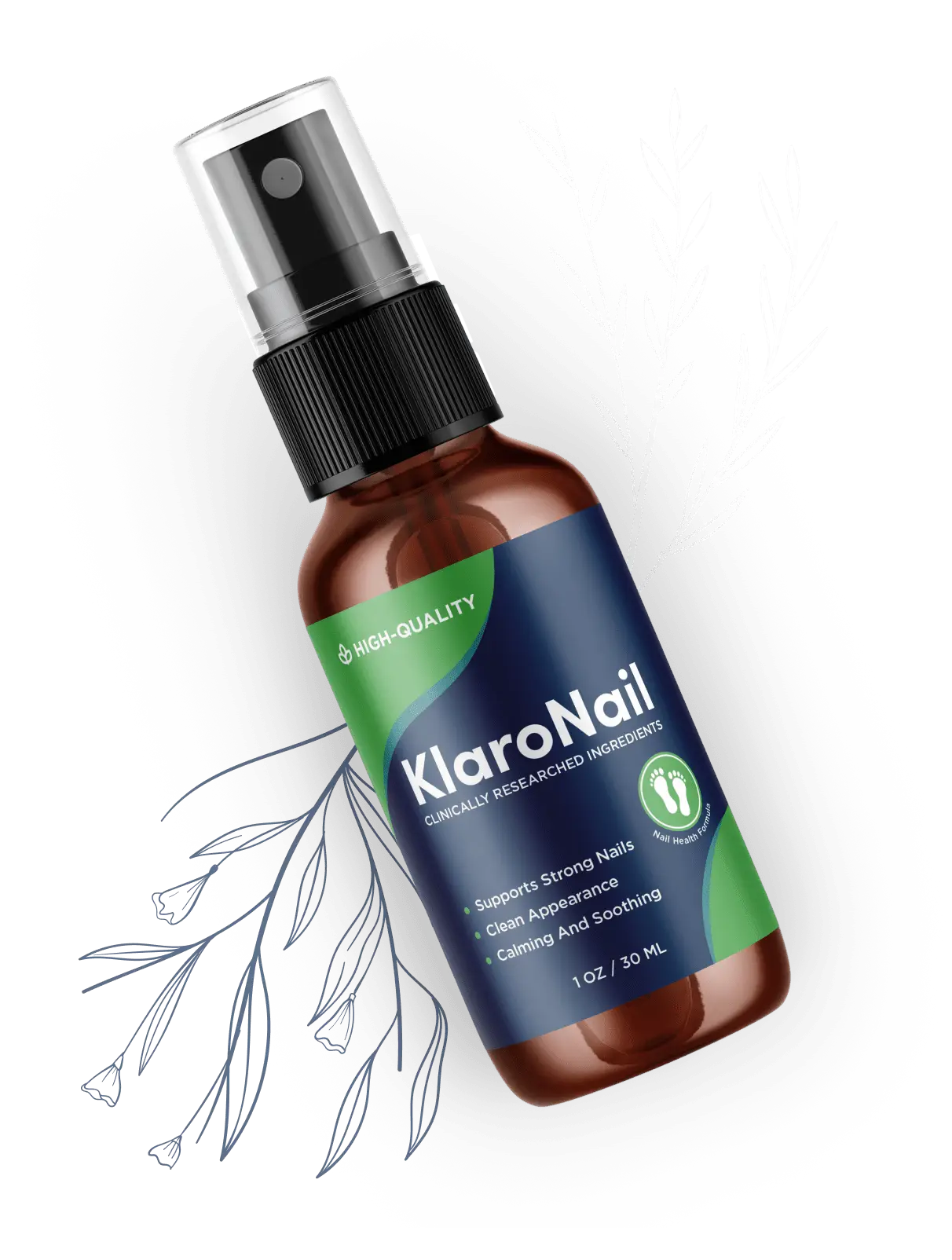 KlaroNail supplement bottle next to healthy bare feet, representing daily nail care support